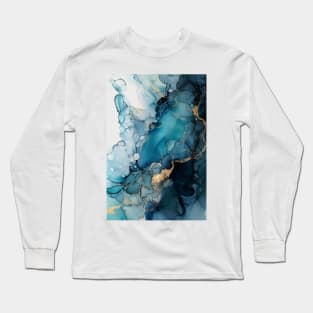 Aqua Splash - Abstract Alcohol Ink Art Long Sleeve T-Shirt